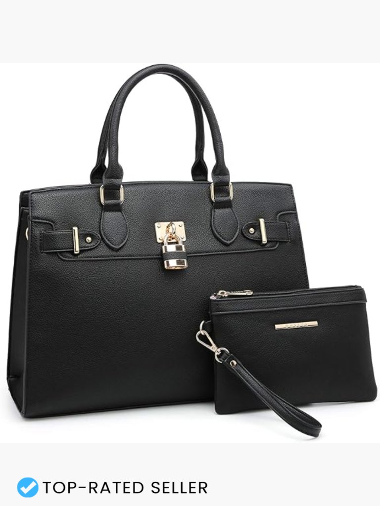 Vegan Leather Satchel Tote Work Bag With Matching Clutch Adjustable Strap